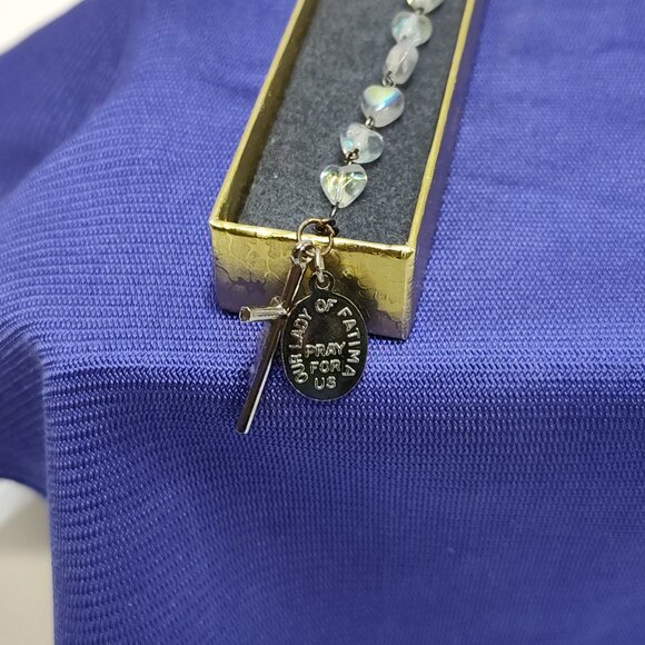 Our Lady Of Fatima Rosary Bracelet Heart Beads & Cross Charm W/ Case New Unused - Picture 6 of 7
